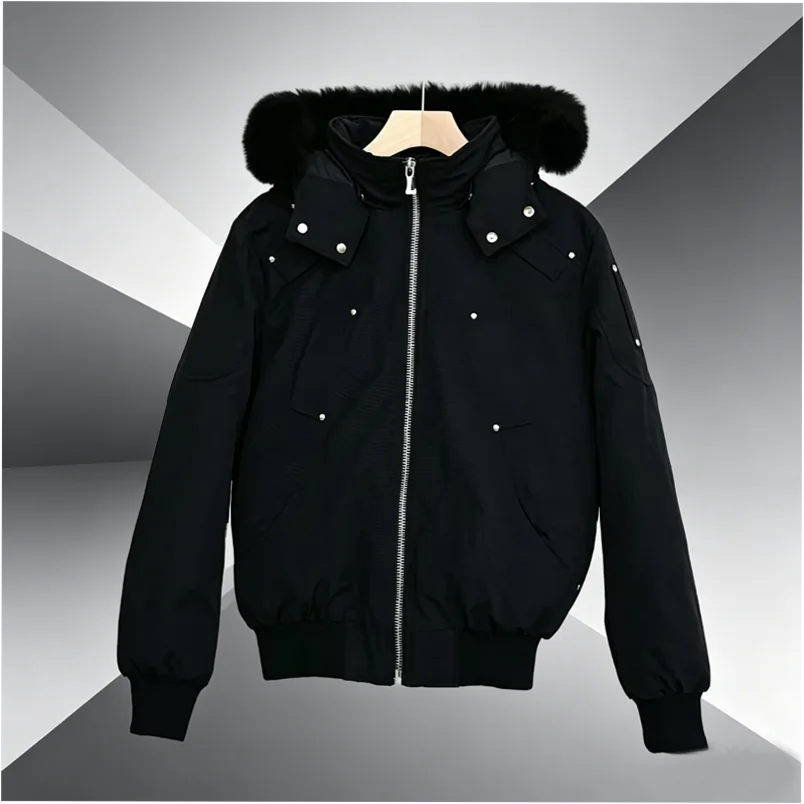 Custom Moose Down Hooded Puffer Jacket for Unisex Winter