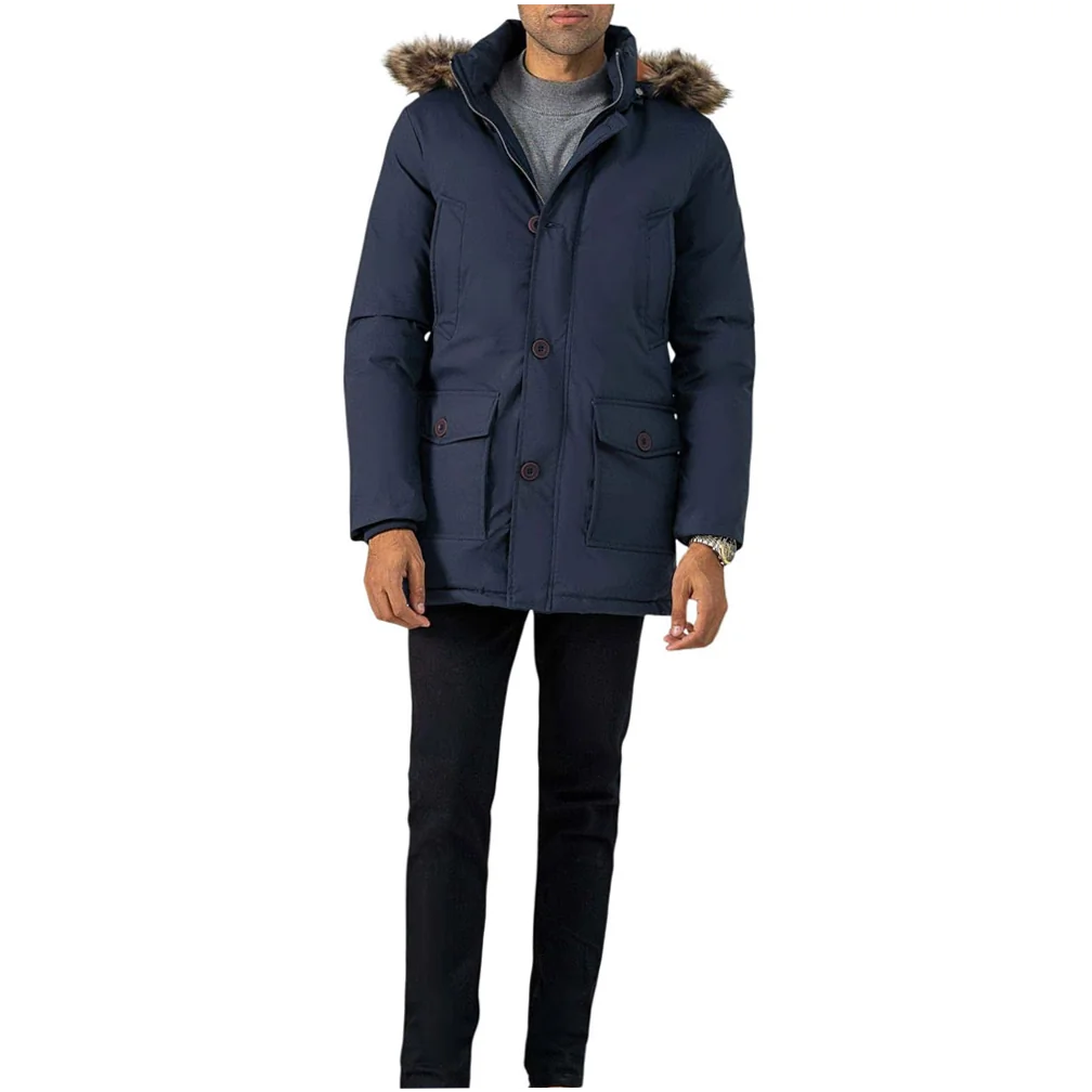 Men's Hooded Polyester Parka Jacket Windproof Winter Warm Long Sleeve - Image 2
