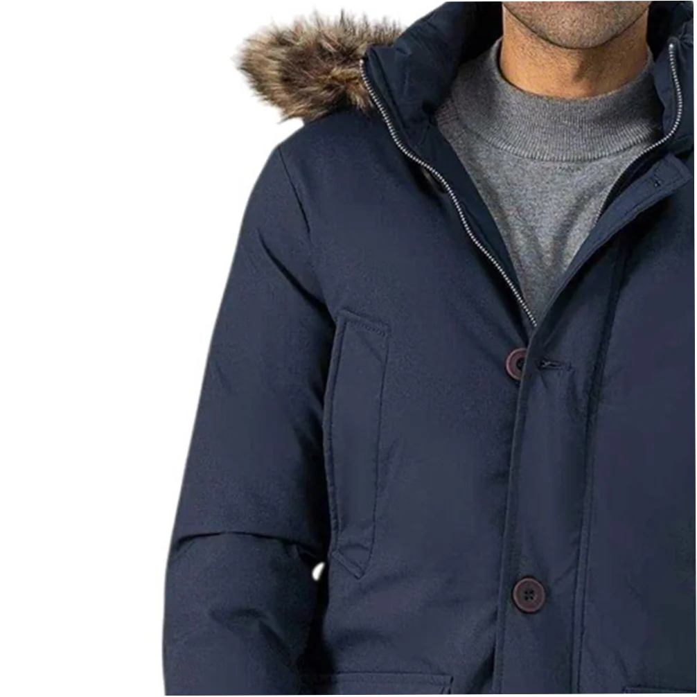 Men's Hooded Polyester Parka Jacket Windproof Winter Warm Long Sleeve - Image 5