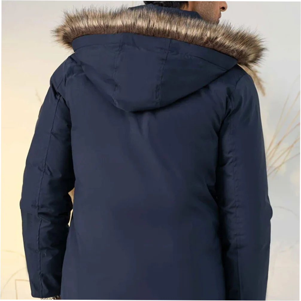 Men's Hooded Polyester Parka Jacket Windproof Winter Warm Long Sleeve - Image 3