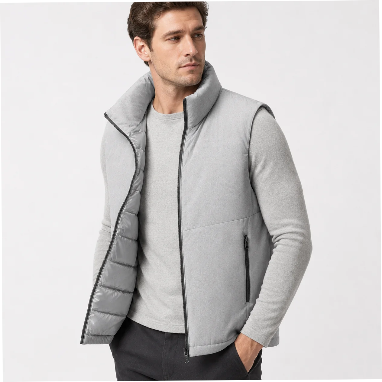 Men's Goose Down Vest Lightweight Stand Collar Full Zip Sleeveless Waistcoat - Image 7