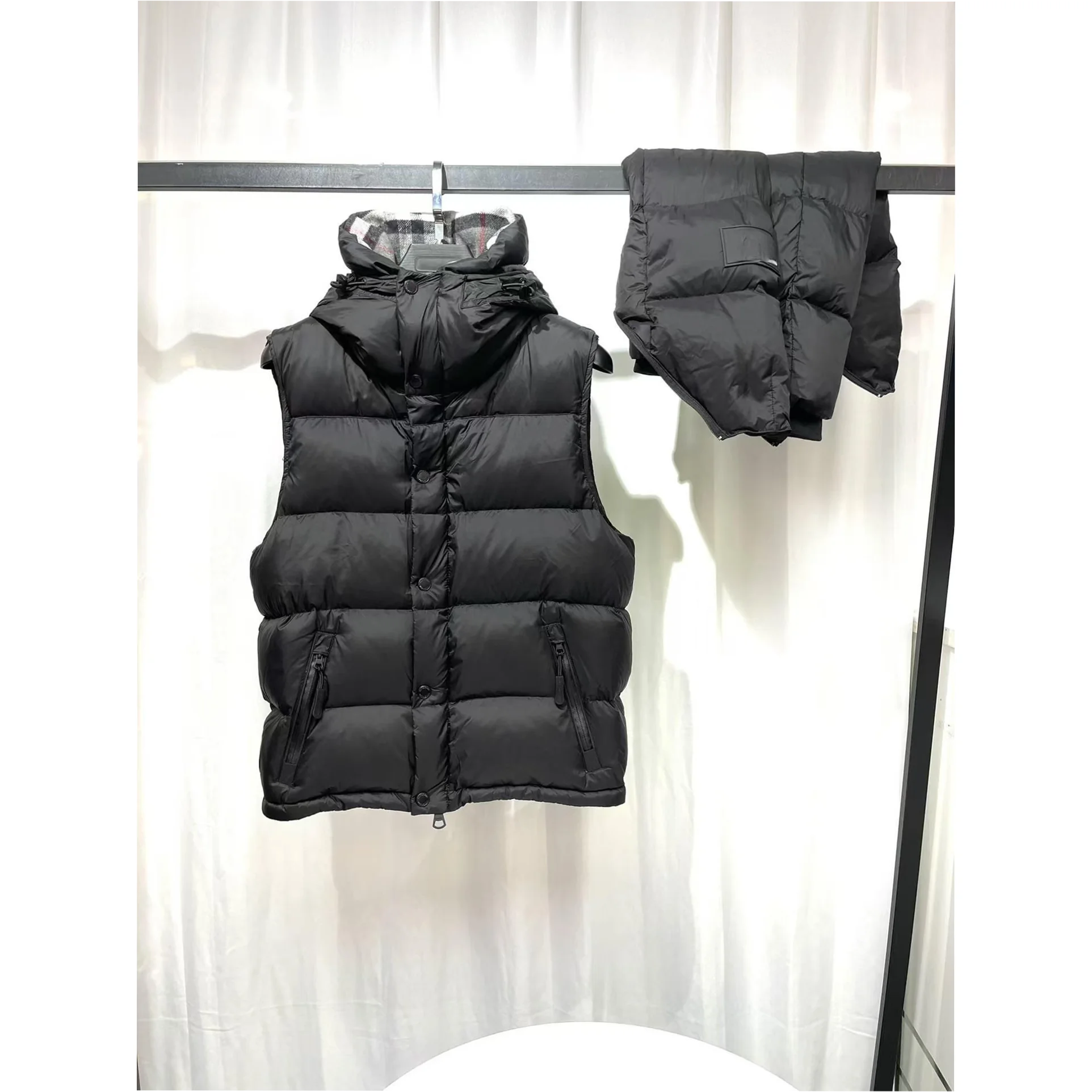 Men's Black Hooded Down Vest Sleeveless Waterproof Casual Outerwear - Image 7