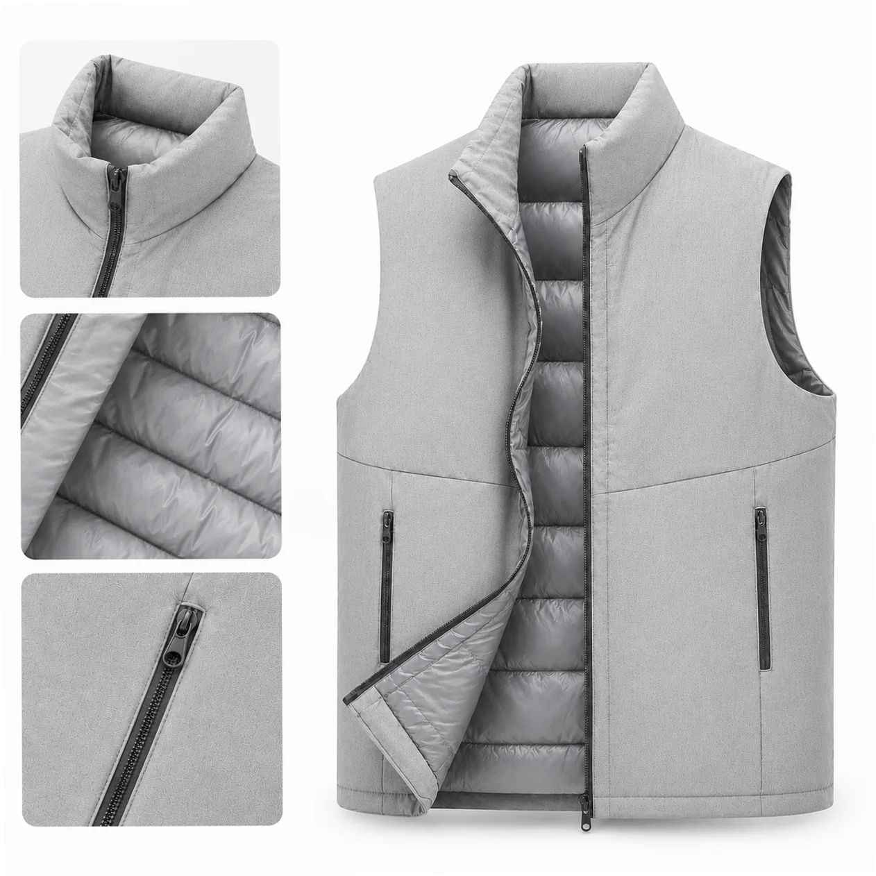 Men's Goose Down Vest Lightweight Stand Collar Full Zip Sleeveless Waistcoat - Image 4