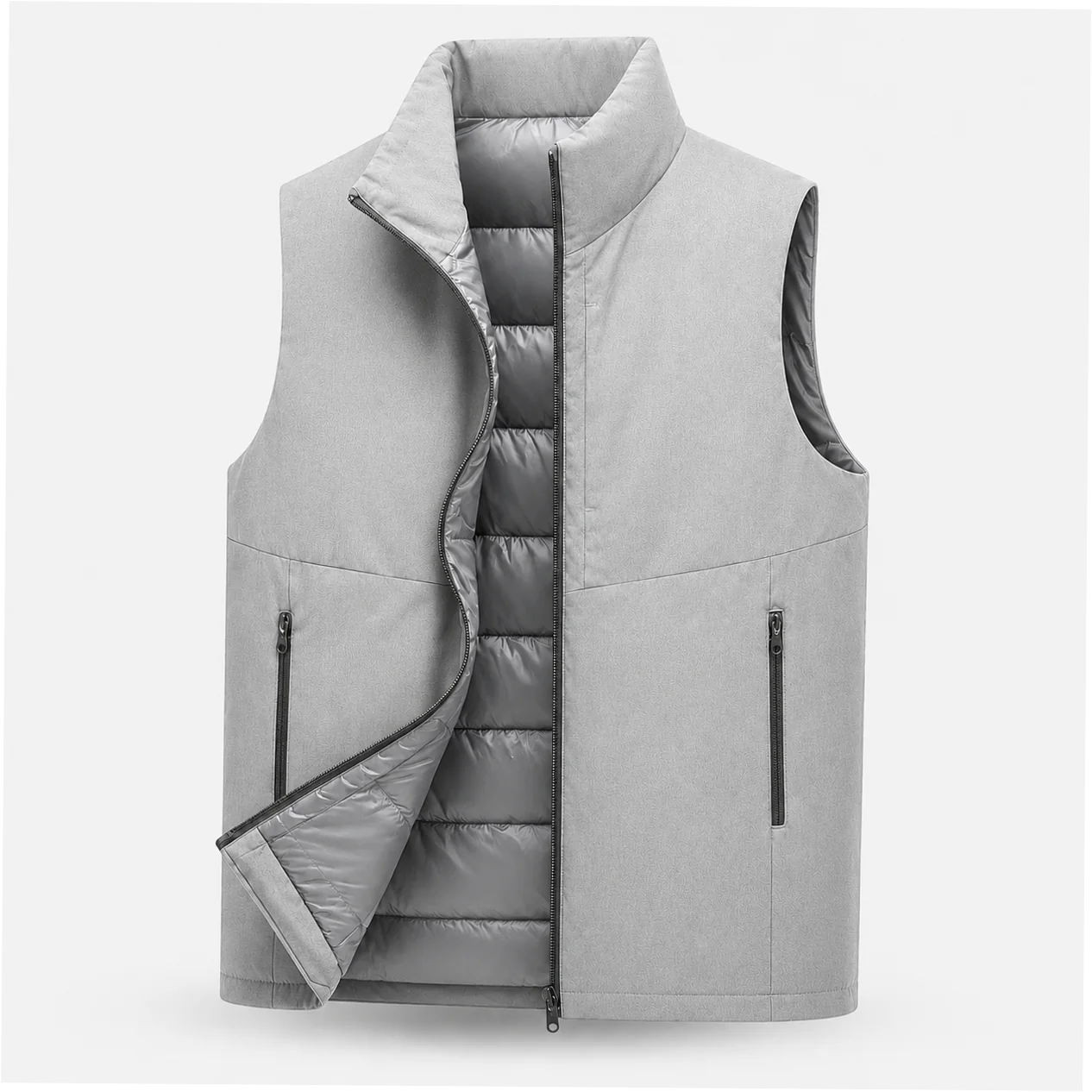 Men's Goose Down Vest Lightweight Stand Collar Full Zip Sleeveless Waistcoat - Image 3