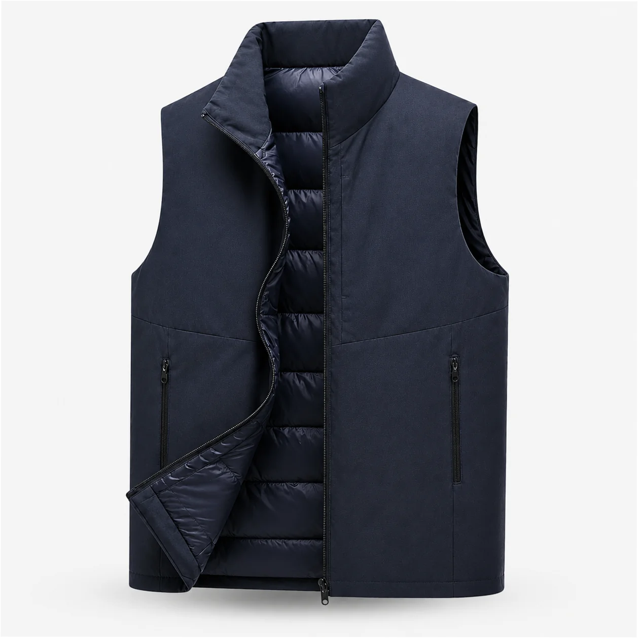 Men's Goose Down Vest Lightweight Stand Collar Full Zip Sleeveless Waistcoat - Image 2