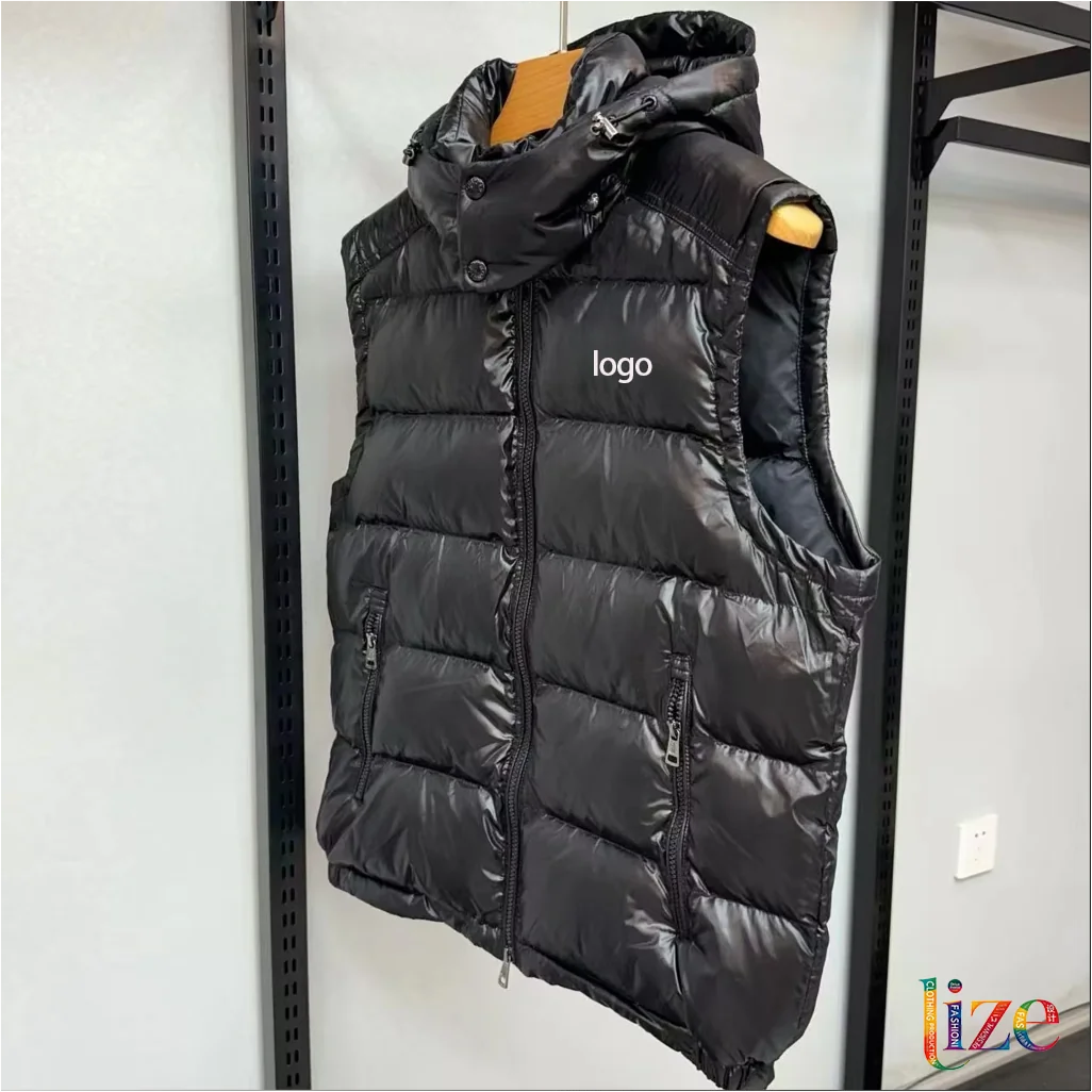 Men's NFC Custom Sleeveless Down Vest with Detachable Hood for Winter - Image 2
