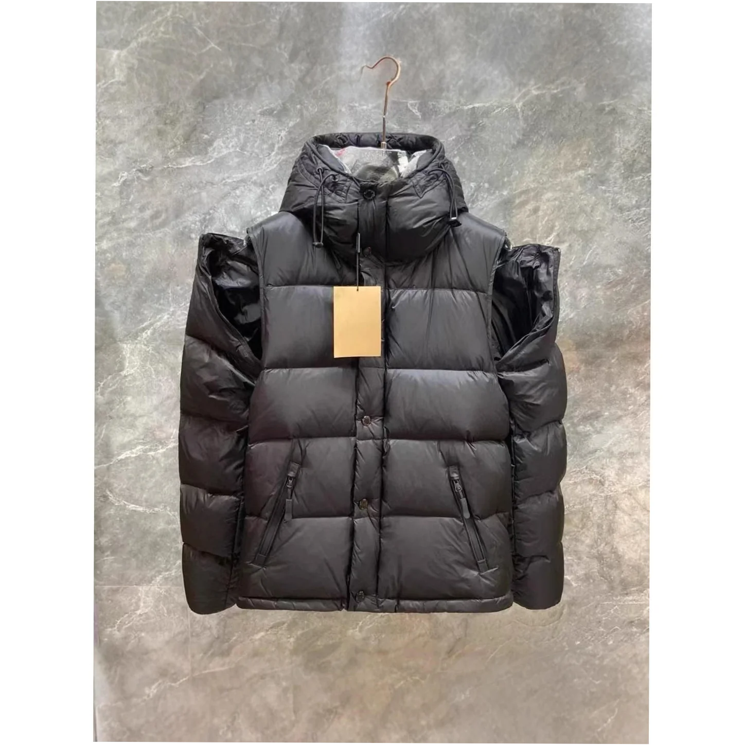 Men's Black Hooded Down Vest Sleeveless Waterproof Casual Outerwear - Image 3
