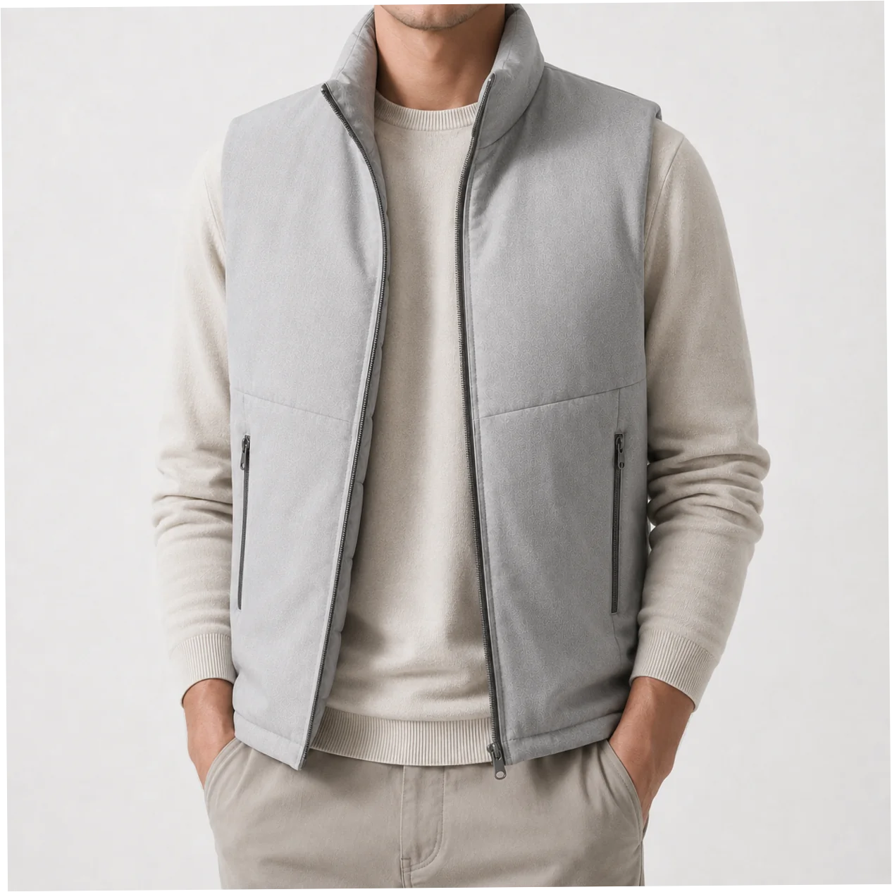 Men's Goose Down Vest Lightweight Stand Collar Full Zip Sleeveless Waistcoat - Image 6