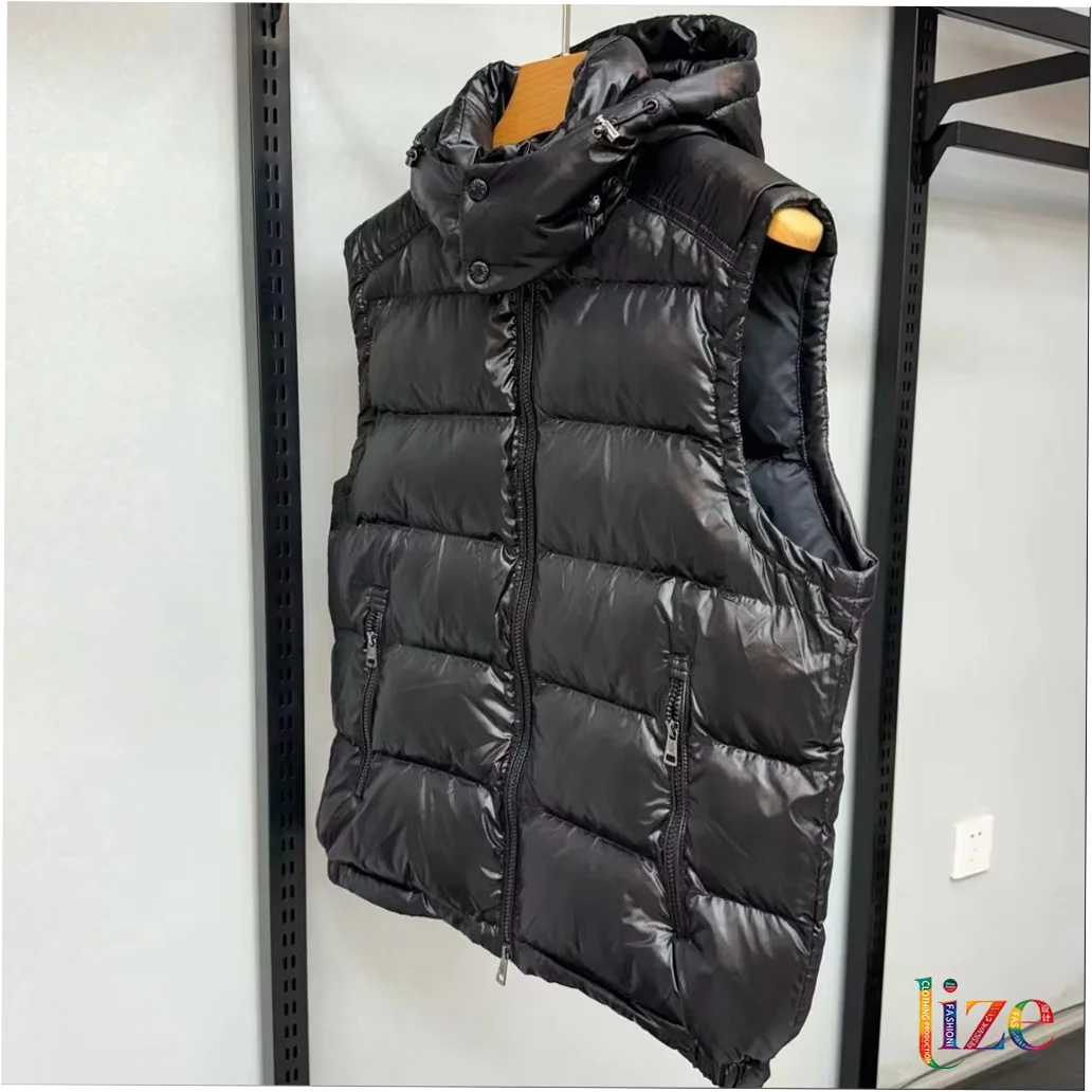 Men's NFC Custom Sleeveless Down Vest with Detachable Hood for Winter - Image 3