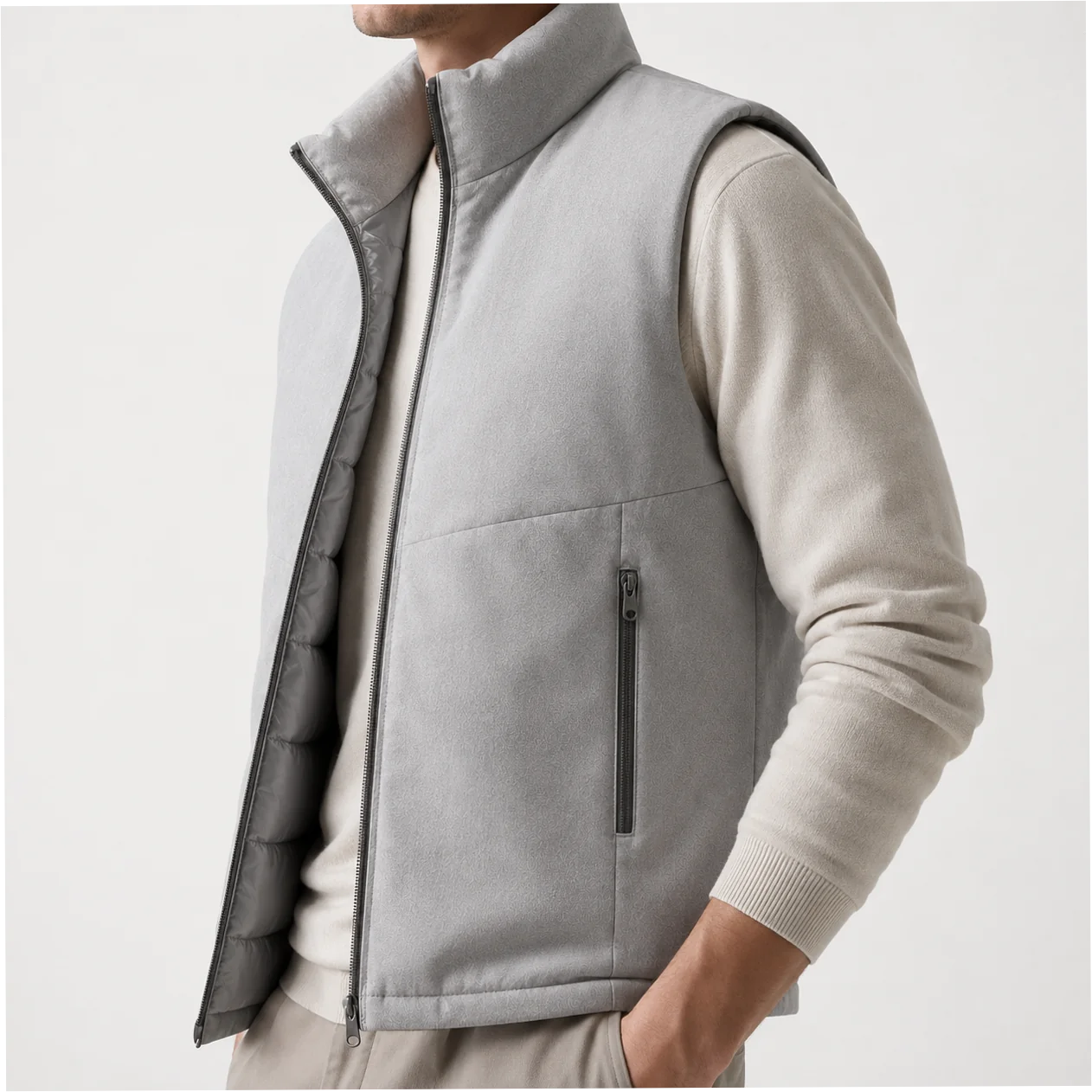 Men's Goose Down Vest Lightweight Stand Collar Full Zip Sleeveless Waistcoat - Image 5