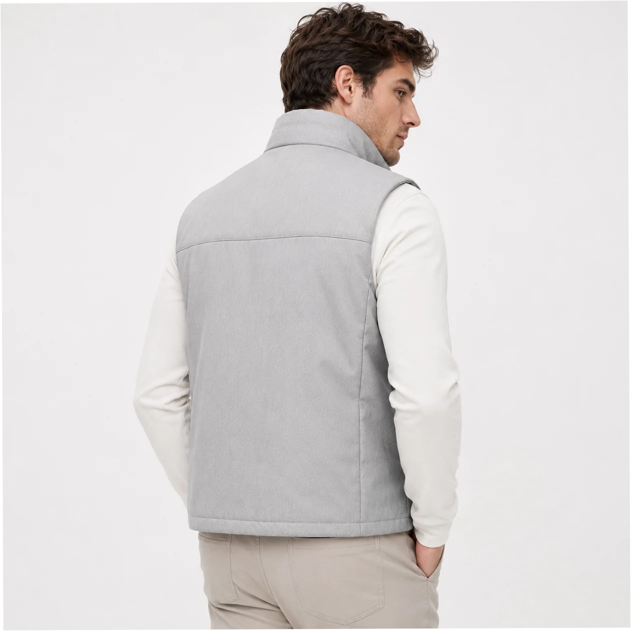 Men's Goose Down Vest Lightweight Stand Collar Full Zip Sleeveless Waistcoat - Image 8