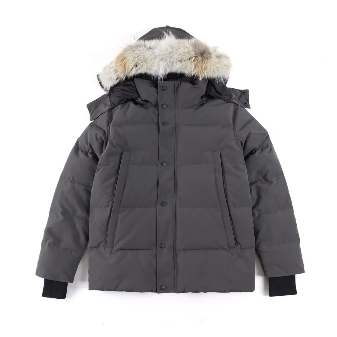 Men's Hooded Down Puffer Parka with Coyote Fur Trim Winter Jacket - Image 8