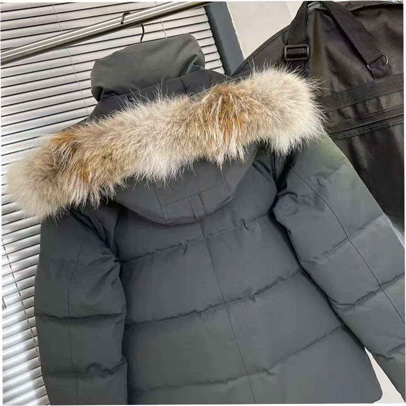 Men's Hooded Down Puffer Parka with Coyote Fur Trim Winter Jacket - Image 10