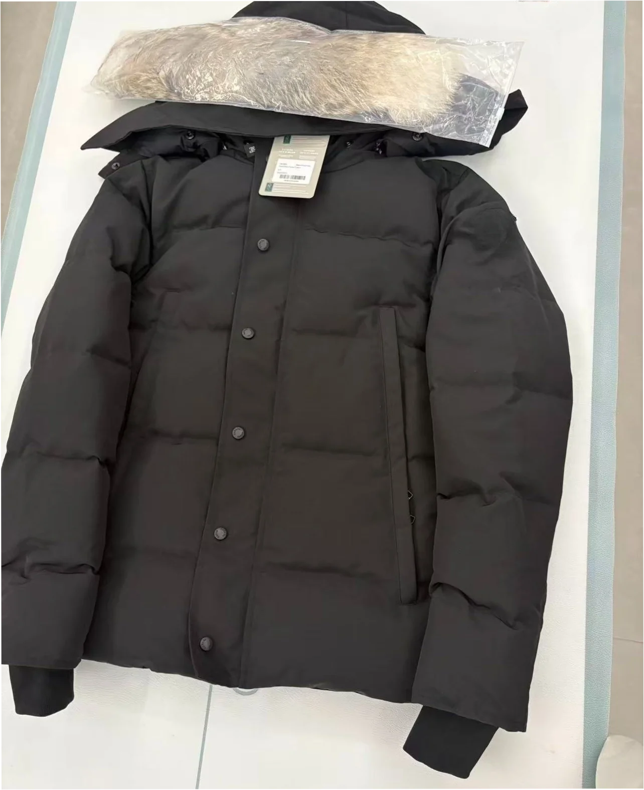 Men's Hooded Down Puffer Parka with Coyote Fur Trim Winter Jacket - Image 12