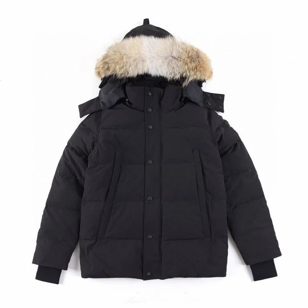 Men's Hooded Down Puffer Parka with Coyote Fur Trim Winter Jacket - Image 3