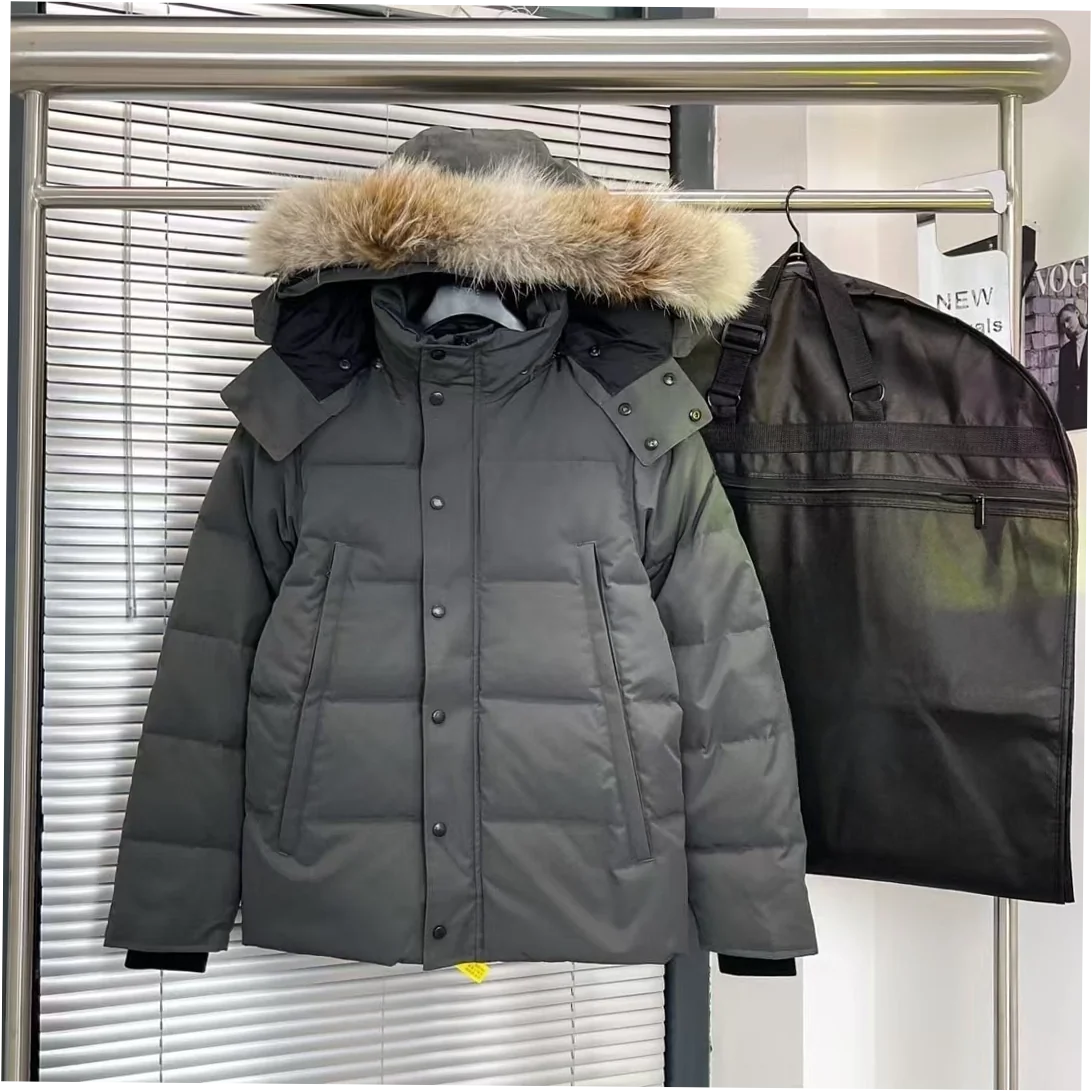 Men's Hooded Down Puffer Parka with Coyote Fur Trim Winter Jacket - Image 7