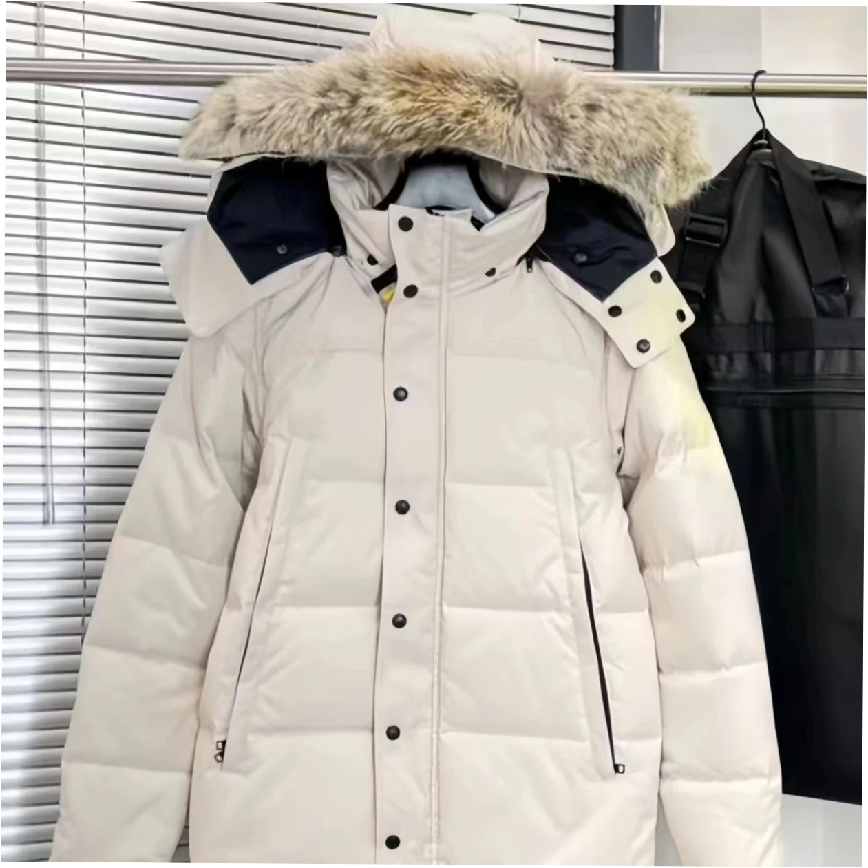 Men's Hooded Down Puffer Parka with Coyote Fur Trim Winter Jacket - Image 2