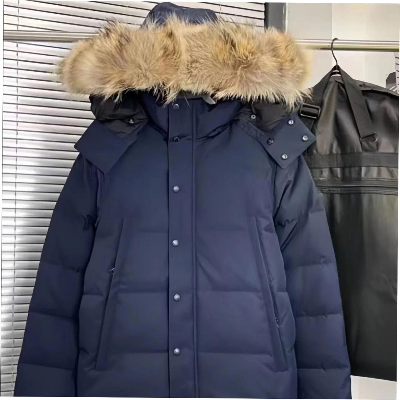 Men's Hooded Down Puffer Parka with Coyote Fur Trim Winter Jacket