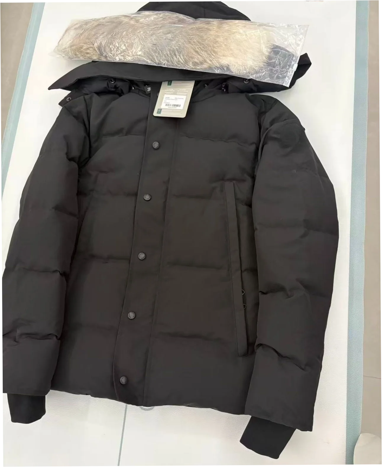 Men's Hooded Down Puffer Parka with Coyote Fur Trim Winter Jacket - Image 4