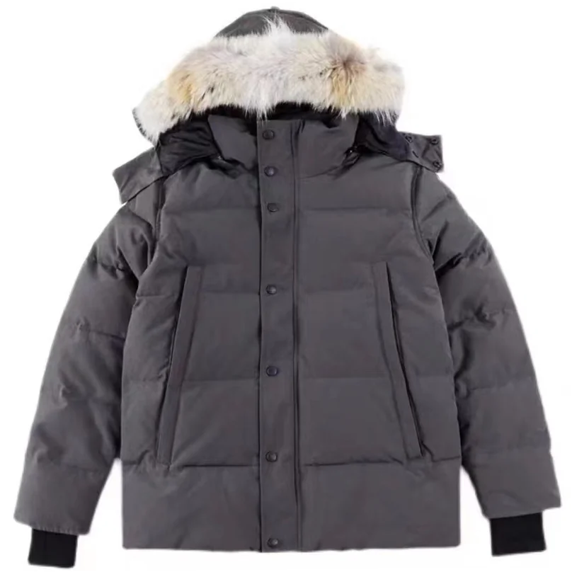 Men's Hooded Down Puffer Parka with Coyote Fur Trim Winter Jacket - Image 6