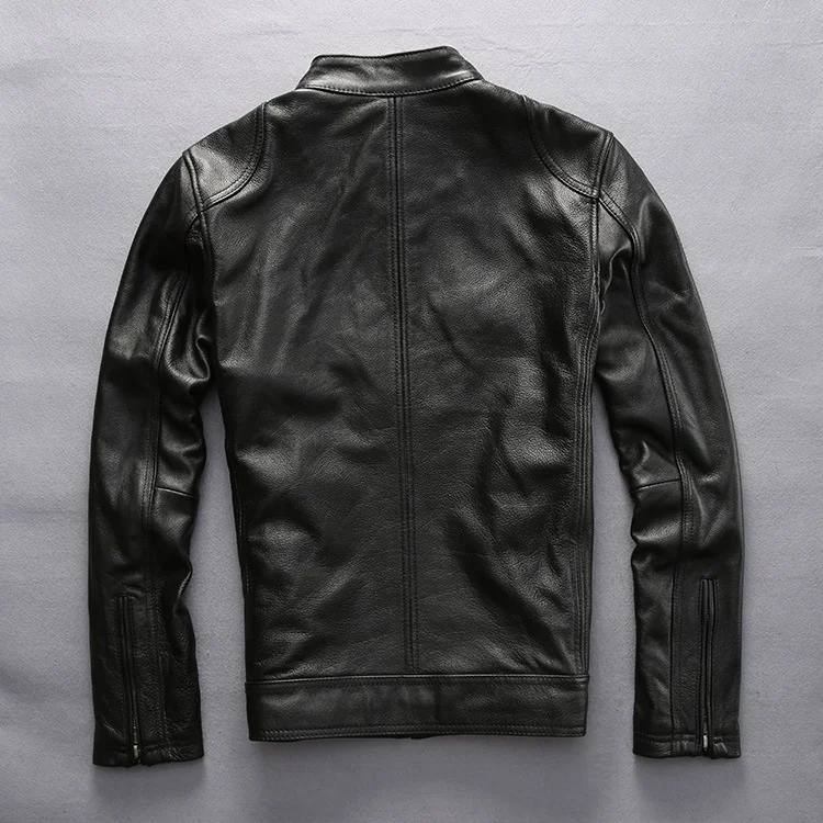 Men's Genuine Cowhide Leather Motorcycle Jacket Plus Size 7XL Windproof - Image 3