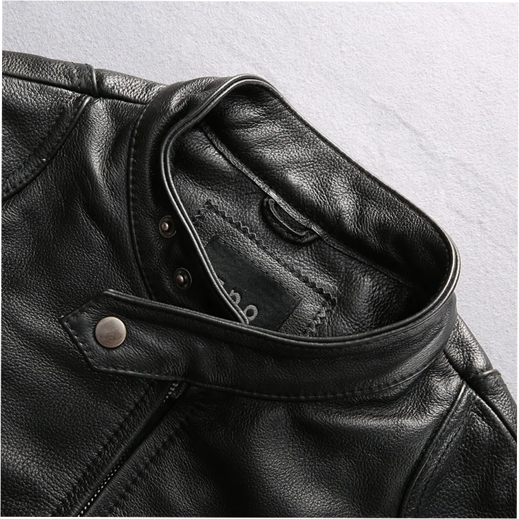 Men's Genuine Cowhide Leather Motorcycle Jacket Plus Size 7XL Windproof - Image 4