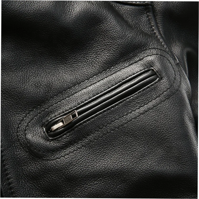 Men's Genuine Cowhide Leather Motorcycle Jacket Plus Size 7XL Windproof - Image 5