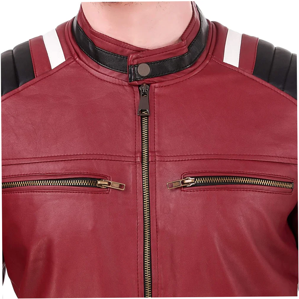 Men's Winter Leather Jacket Stand Collar Waterproof Zipper Closure