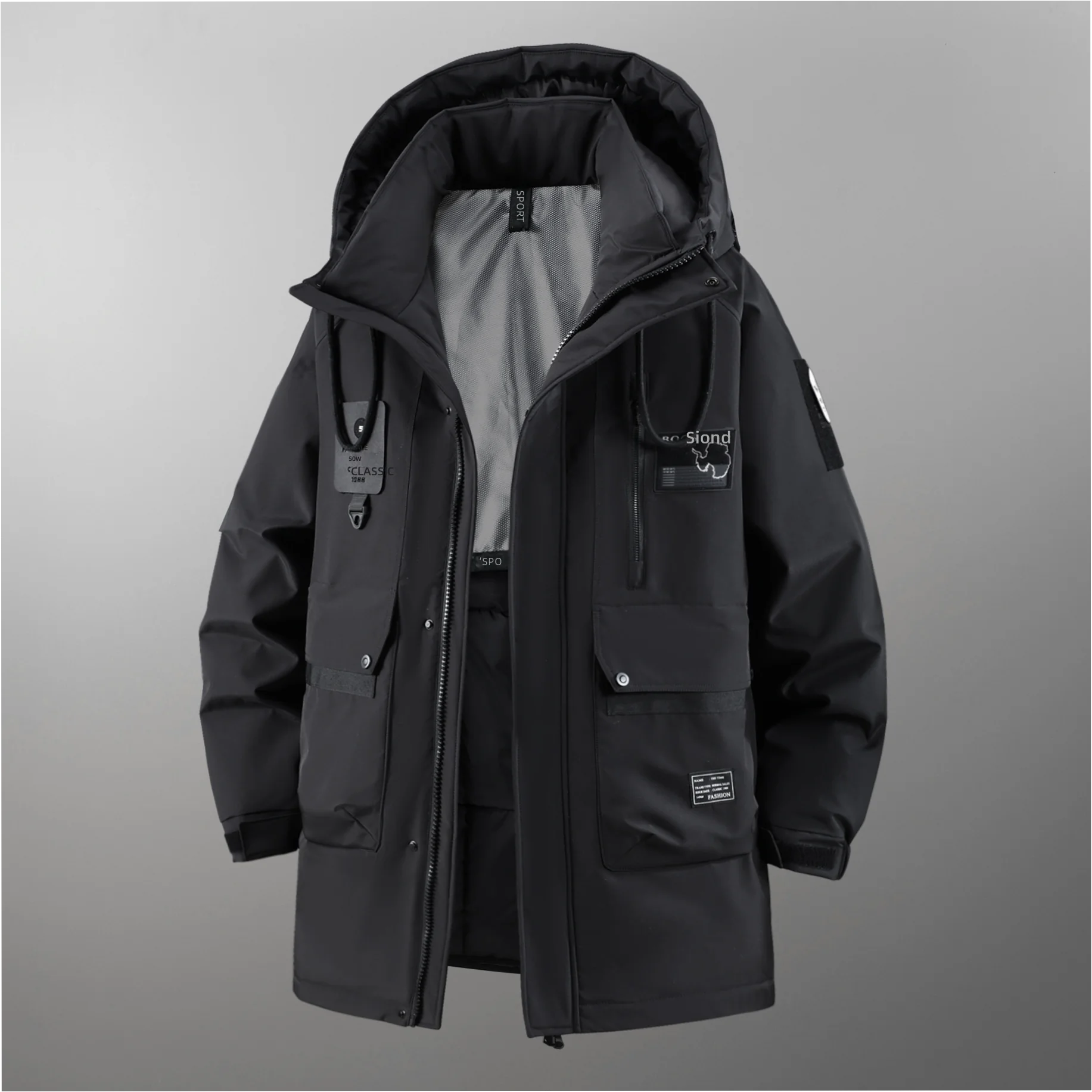 Men's Plus Size Hooded Puffer Jacket Thick Cotton Padded Long Winter Streetwear - Image 4