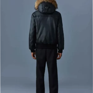 Men's Genuine Cowhide Leather Puffer Jacket with Removable Raccoon Fur Hood