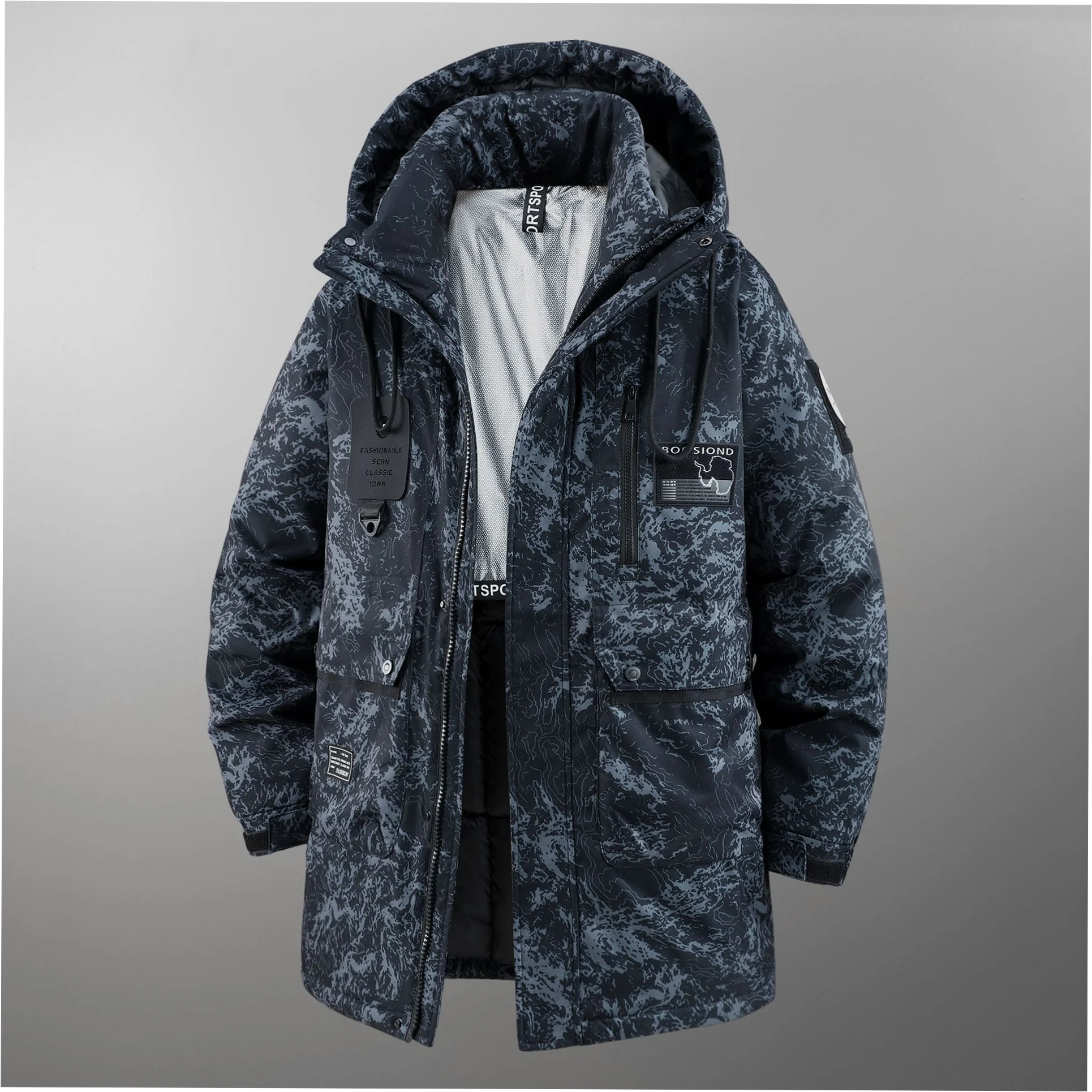 Men's Plus Size Hooded Puffer Jacket Thick Cotton Padded Long Winter Streetwear - Image 3
