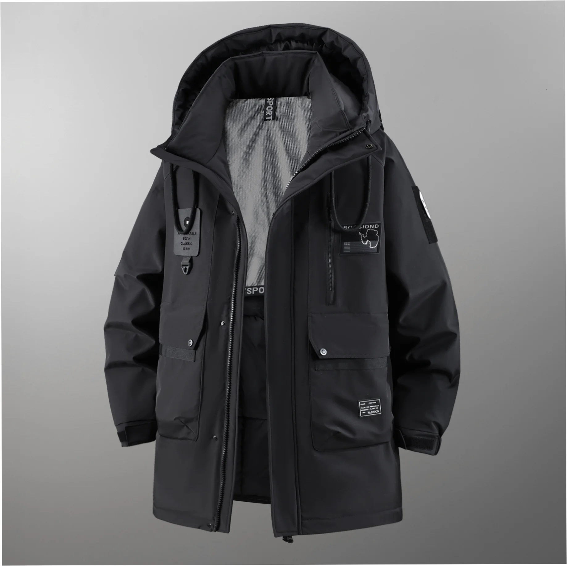 Men's Plus Size Hooded Puffer Jacket Thick Cotton Padded Long Winter Streetwear