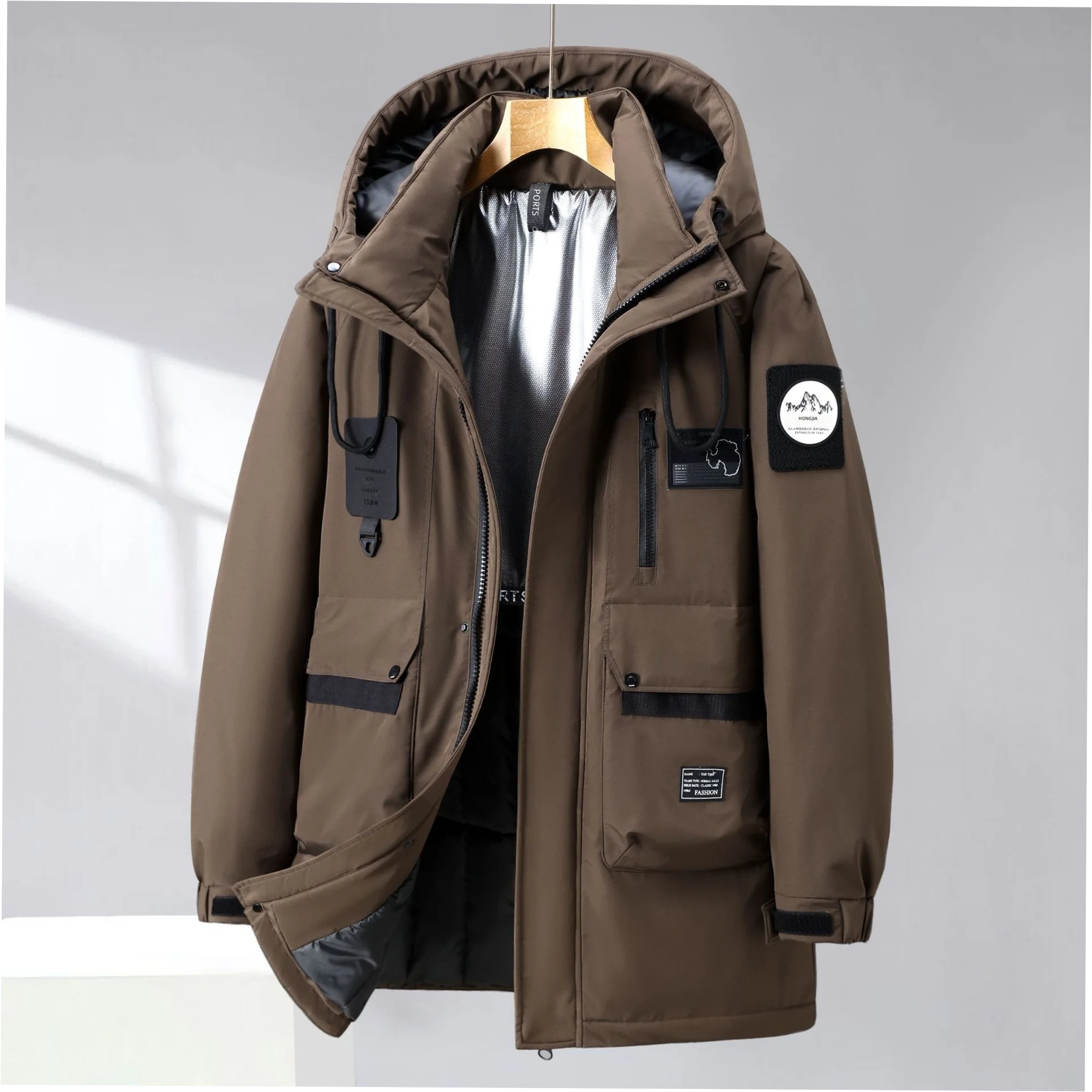 Men's Plus Size Hooded Puffer Jacket Thick Cotton Padded Long Winter Streetwear - Image 6