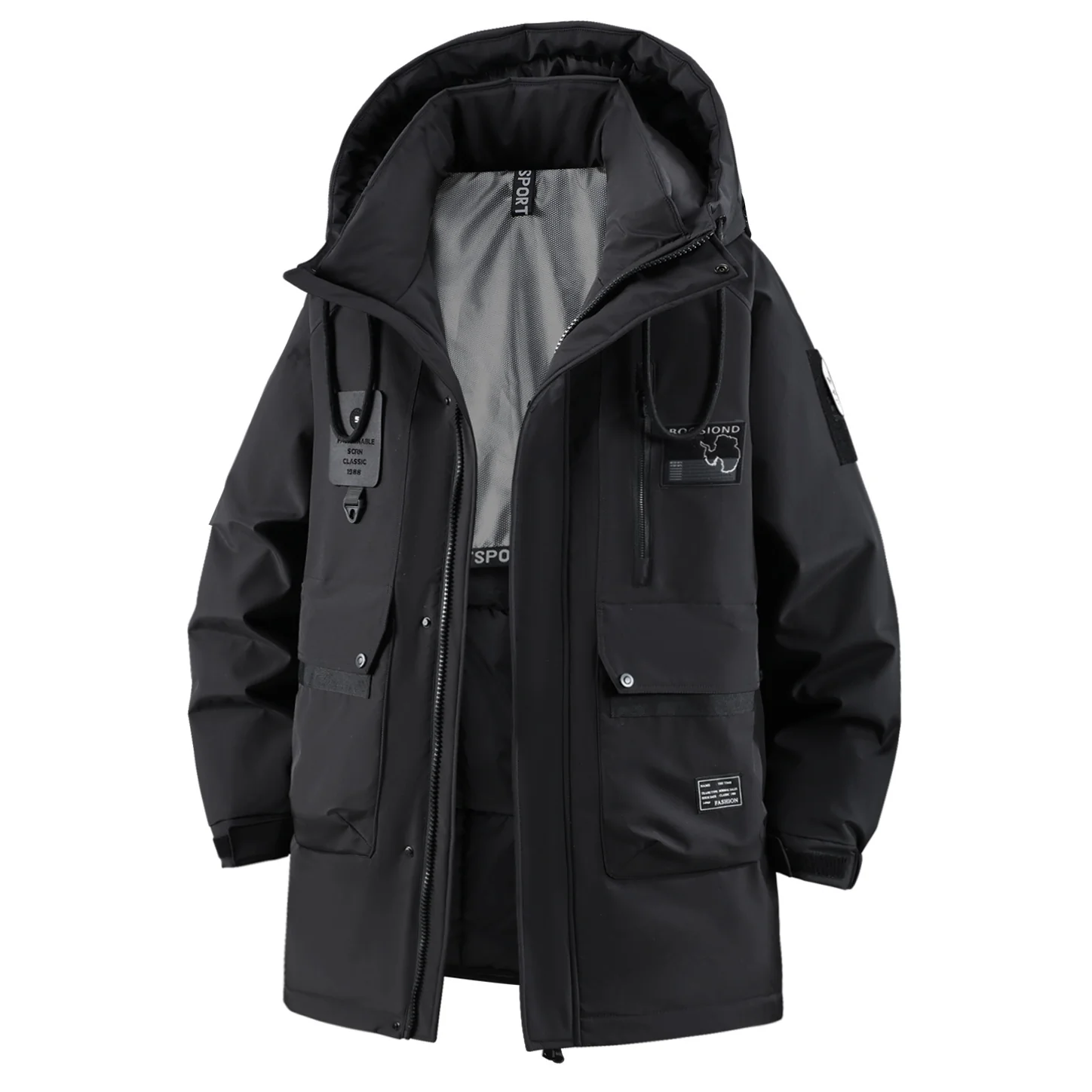 Men's Plus Size Hooded Puffer Jacket Thick Cotton Padded Long Winter Streetwear - Image 8