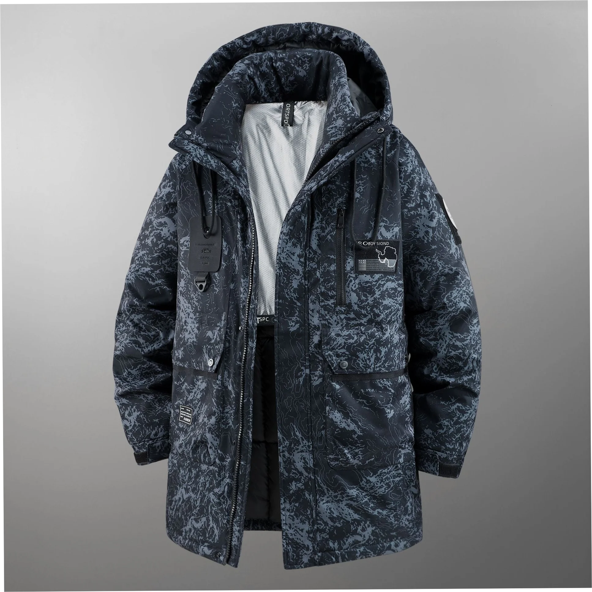 Men's Plus Size Hooded Puffer Jacket Thick Cotton Padded Long Winter Streetwear - Image 5