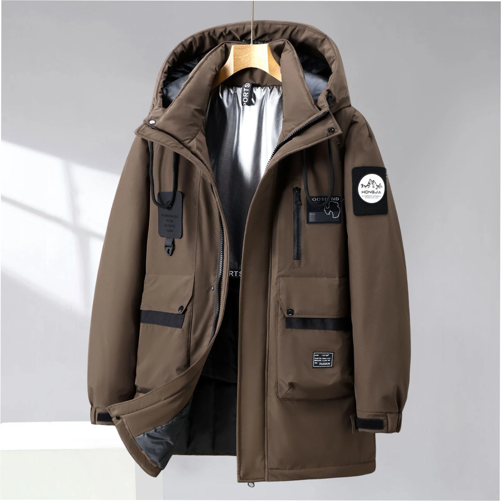 Men's Plus Size Hooded Puffer Jacket Thick Cotton Padded Long Winter Streetwear - Image 2