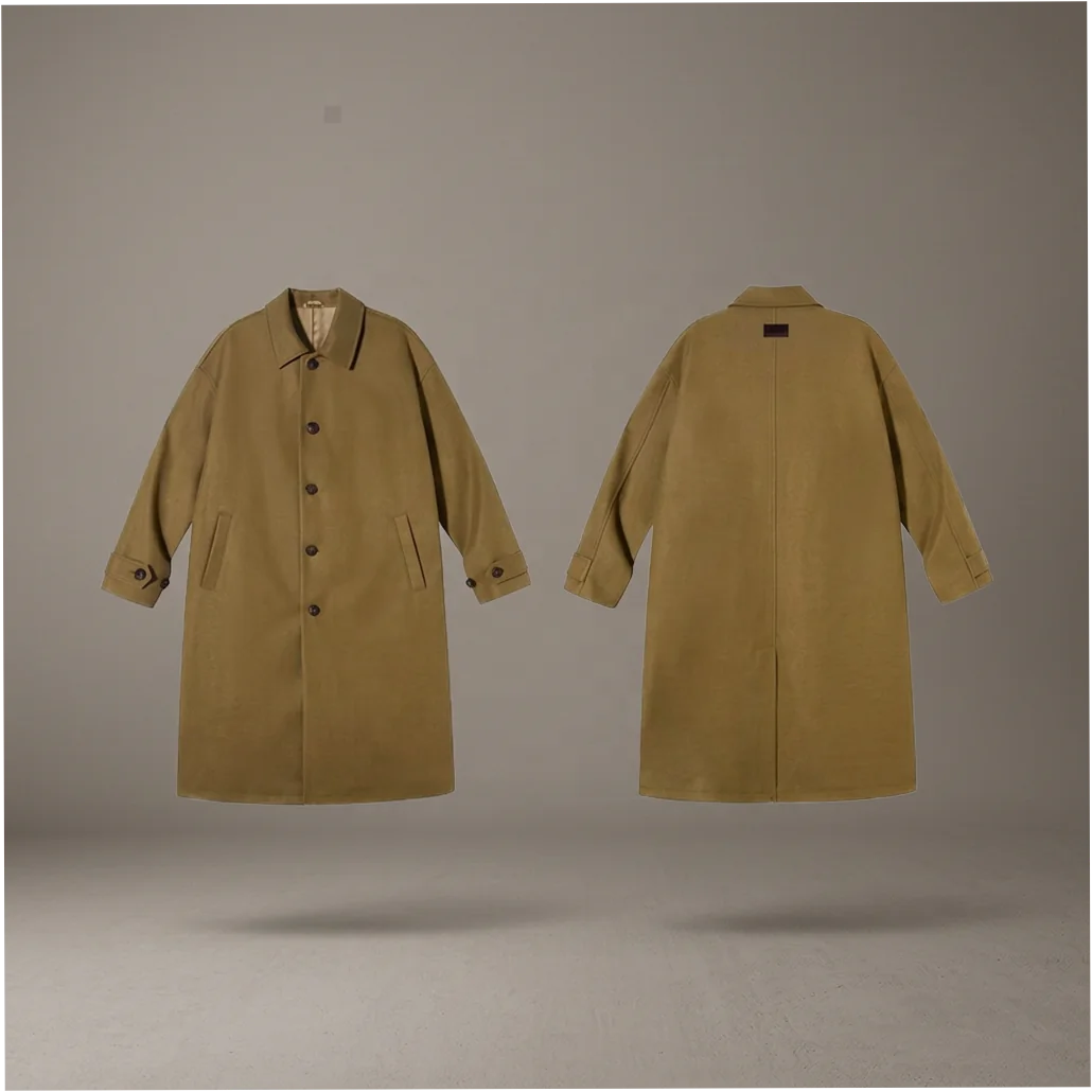 Men's Wool Silk Long Trench Coat with Mandarin Collar - Image 4