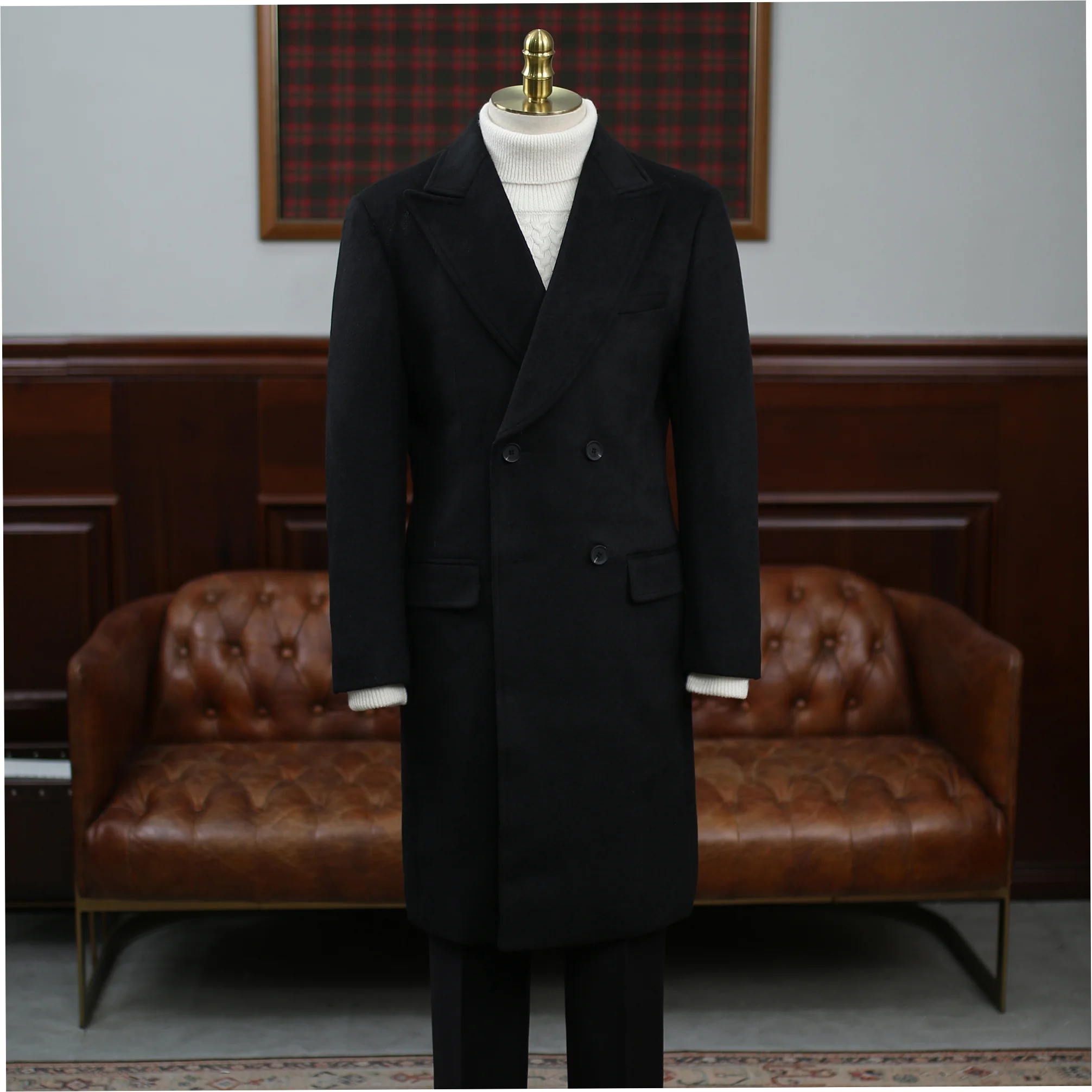 Men's Wool Cashmere Blend Double Breasted Peak Lapel Overcoat - Image 5
