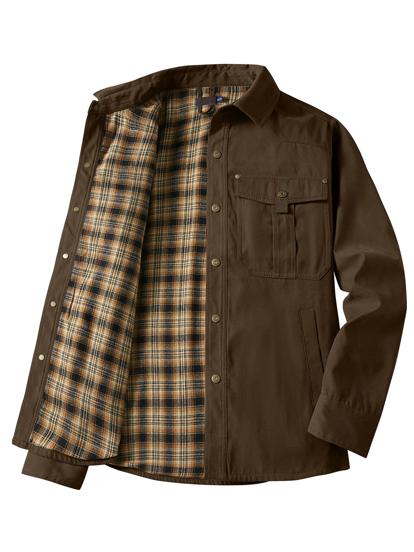 Men's Large Size Lapel Plaid Flannel Woven Wool Viscose Casual Coat - Image 6