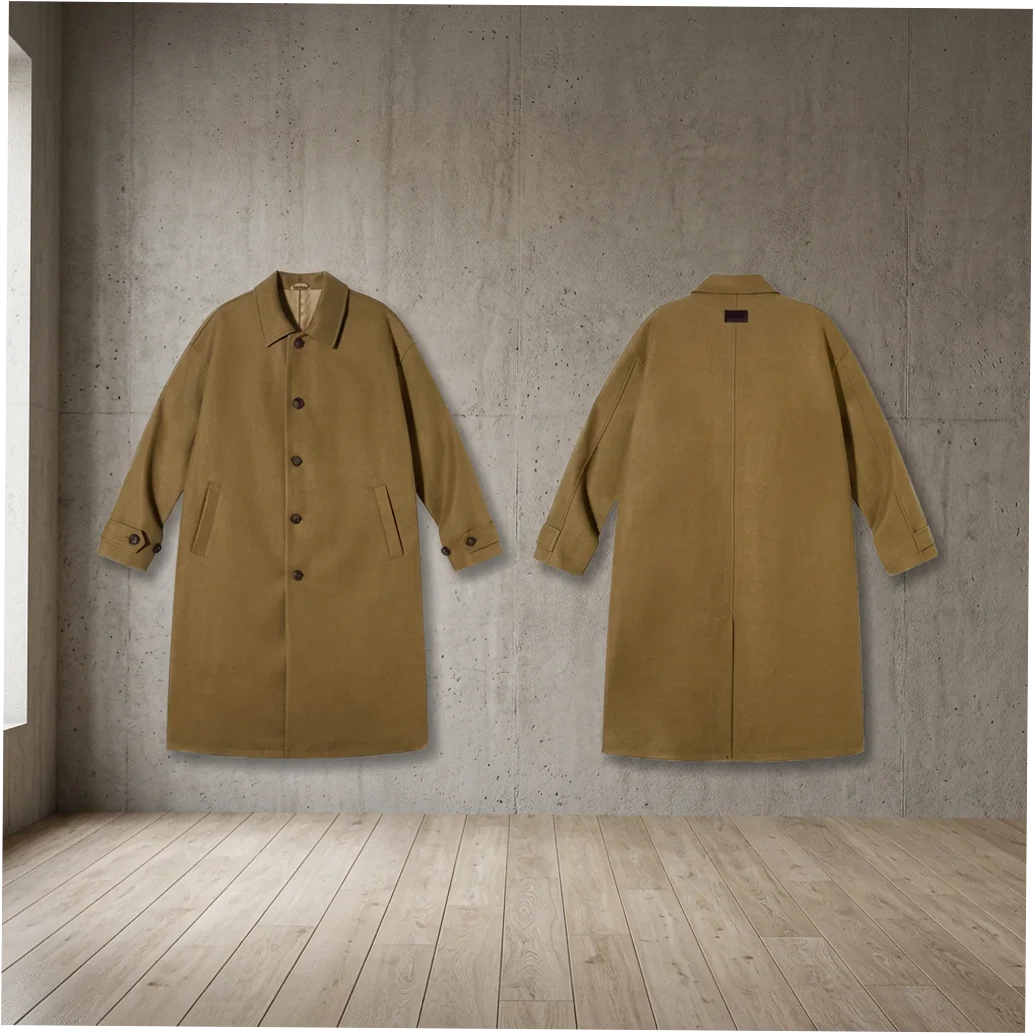 Men's Wool Silk Long Trench Coat with Mandarin Collar - Image 5