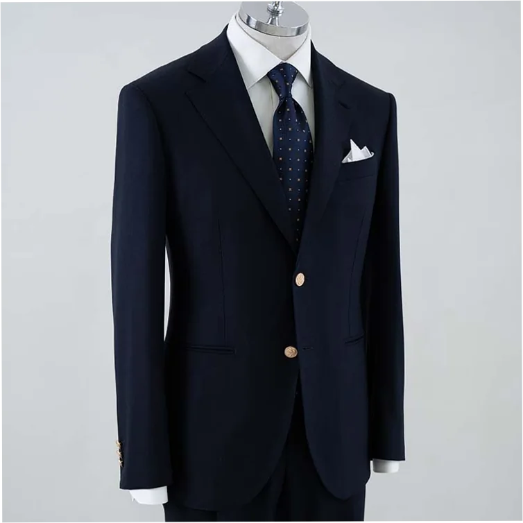 Mens Single Breasted Wool Business Suit Dark Navy Slim Fit Plus Size - Image 6