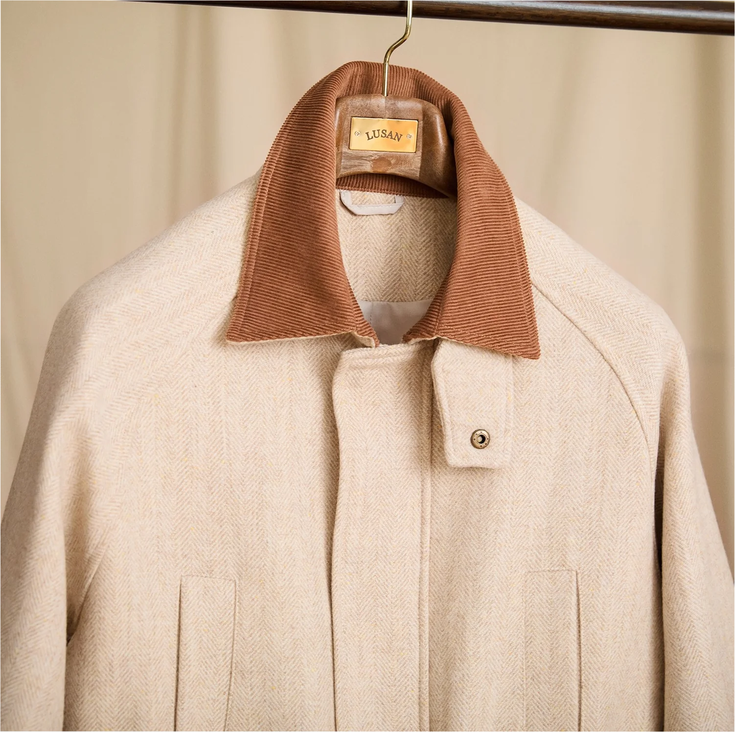 Men's Vintage 100% Wool Square Collar Winter Safari Coat with Zipper - Image 3
