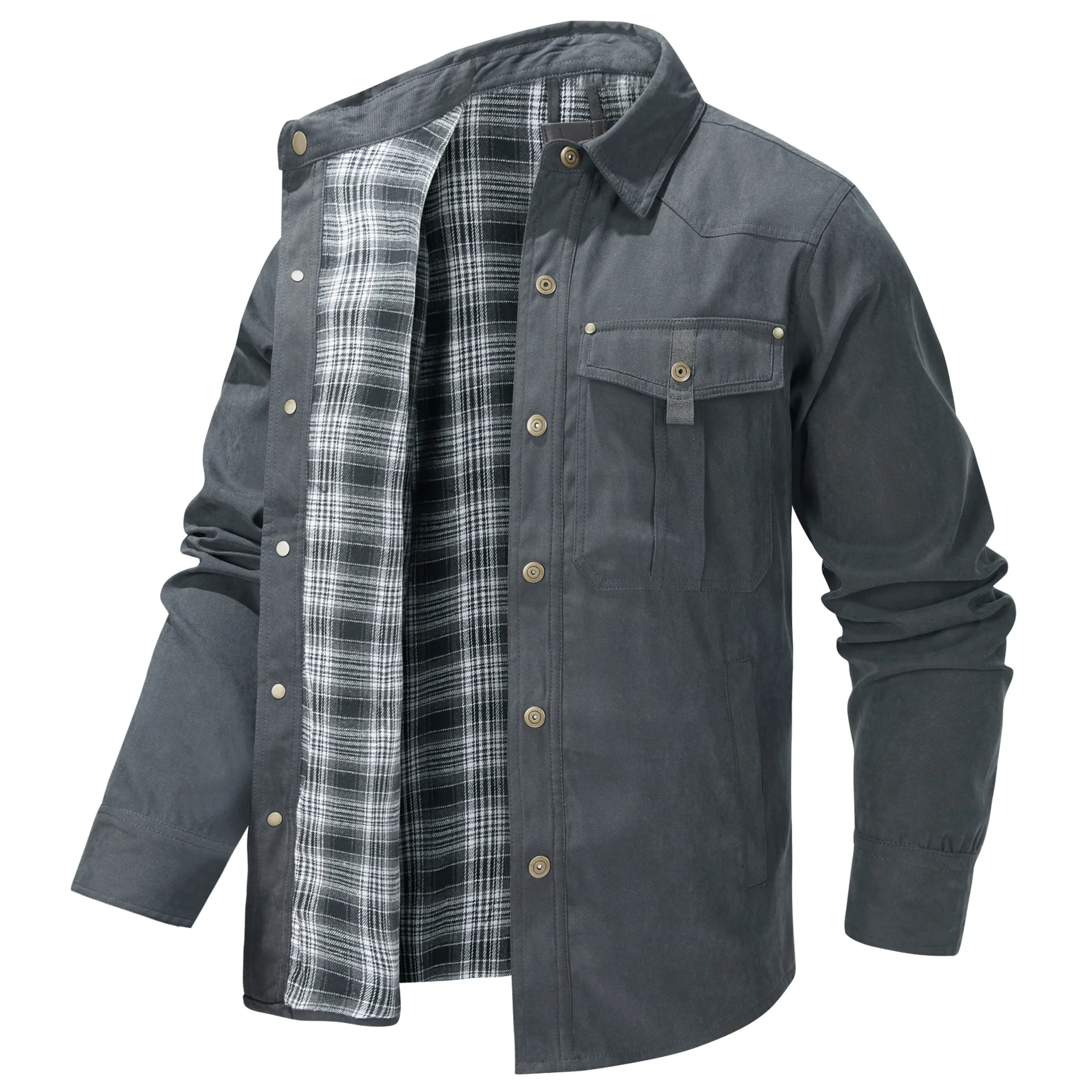 Men's Large Size Lapel Plaid Flannel Woven Wool Viscose Casual Coat - Image 9