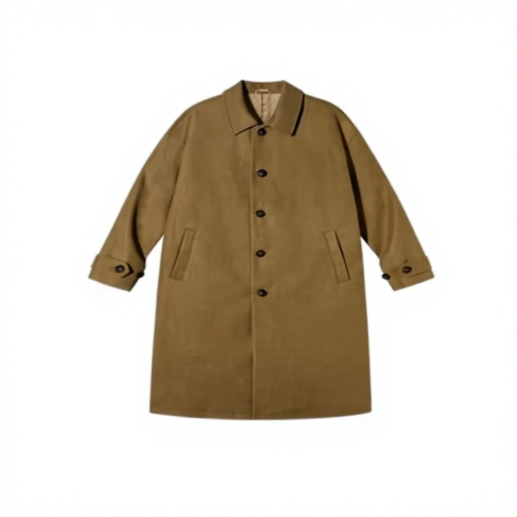 Men's Wool Silk Long Trench Coat with Mandarin Collar - Image 3