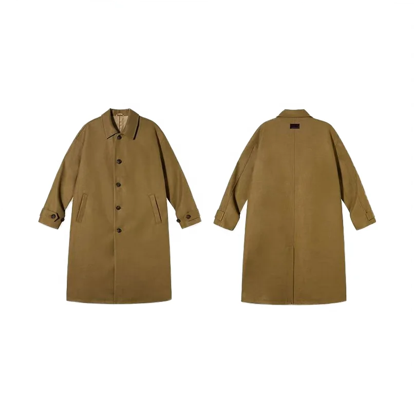 Men's Wool Silk Long Trench Coat with Mandarin Collar - Image 2