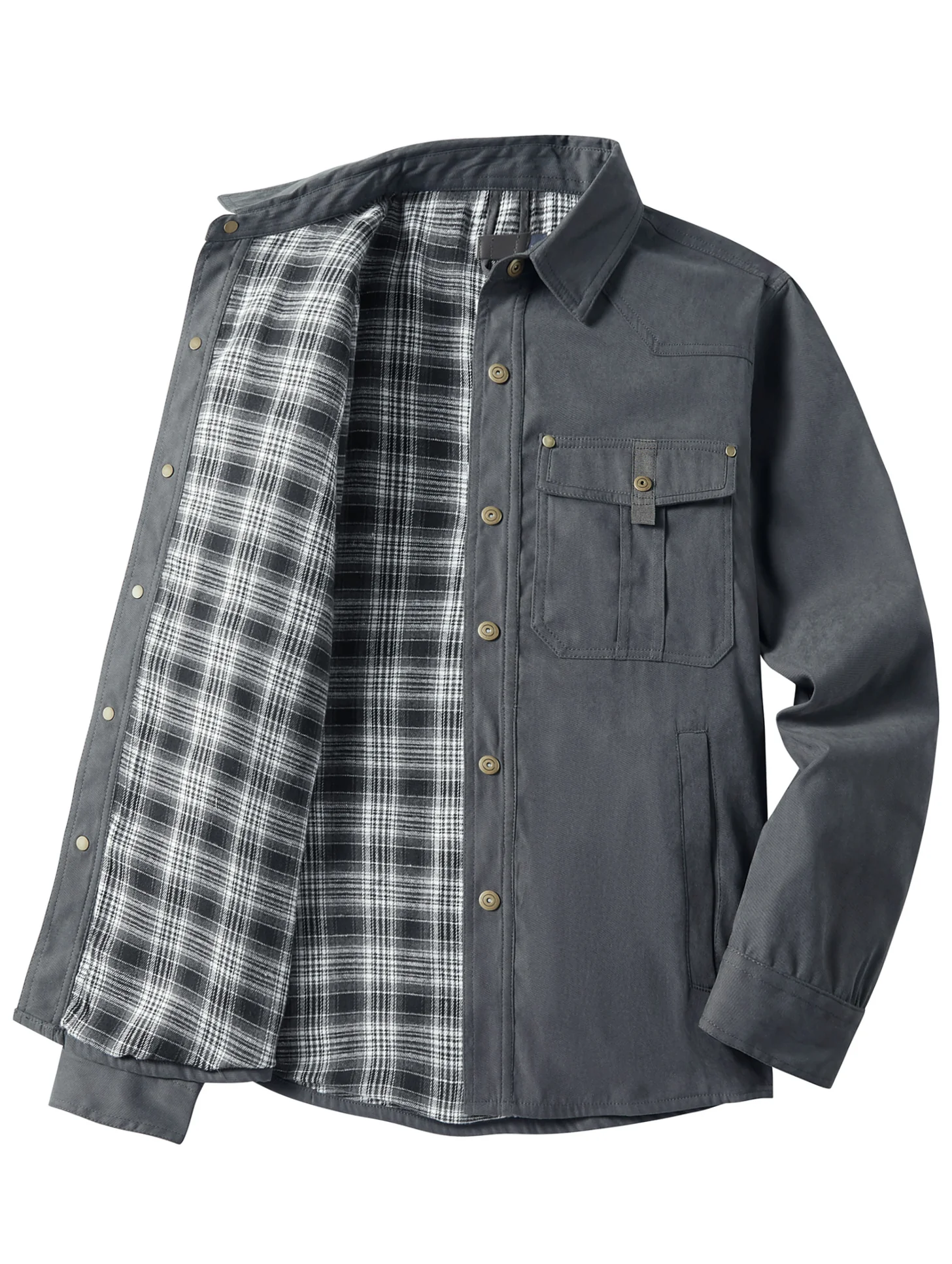 Men's Large Size Lapel Plaid Flannel Woven Wool Viscose Casual Coat - Image 13