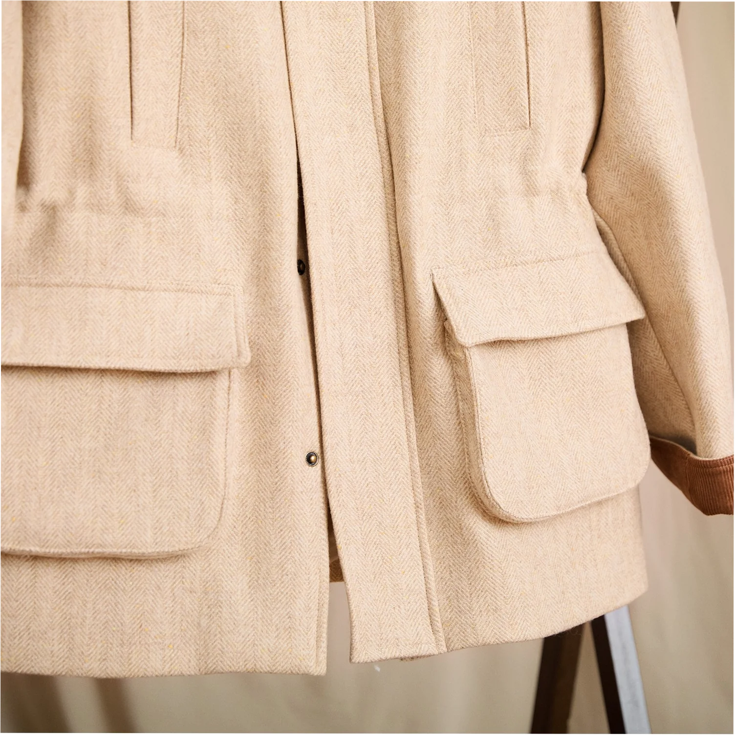 Men's Vintage 100% Wool Square Collar Winter Safari Coat with Zipper - Image 4