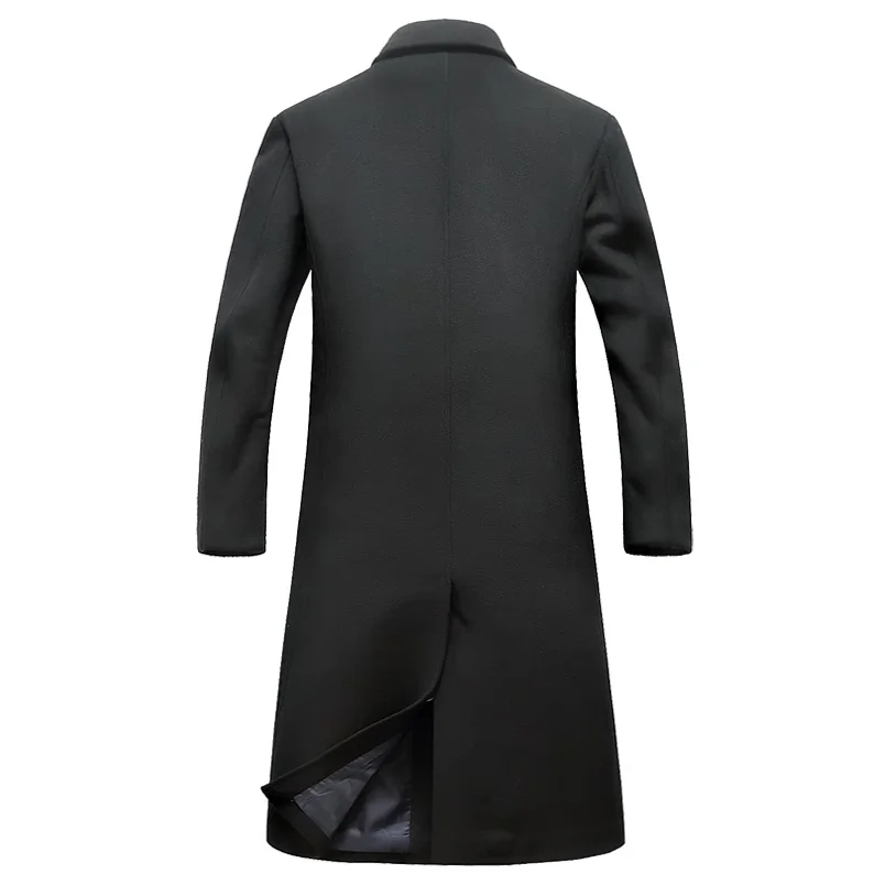 Men's Long Wool Blend Trench Coat with Shearling Fleece Winter Jacket - Image 5