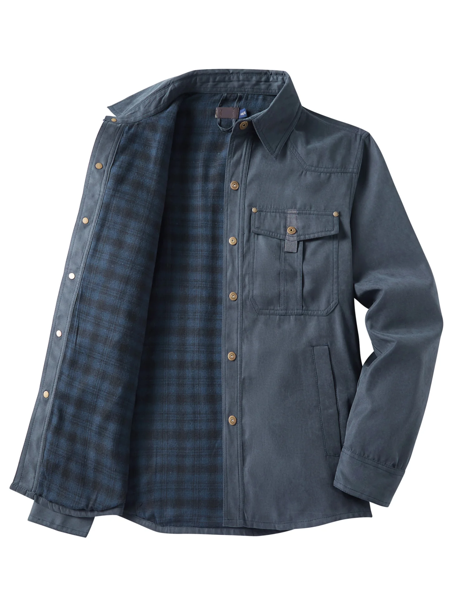 Men's Large Size Lapel Plaid Flannel Woven Wool Viscose Casual Coat - Image 4