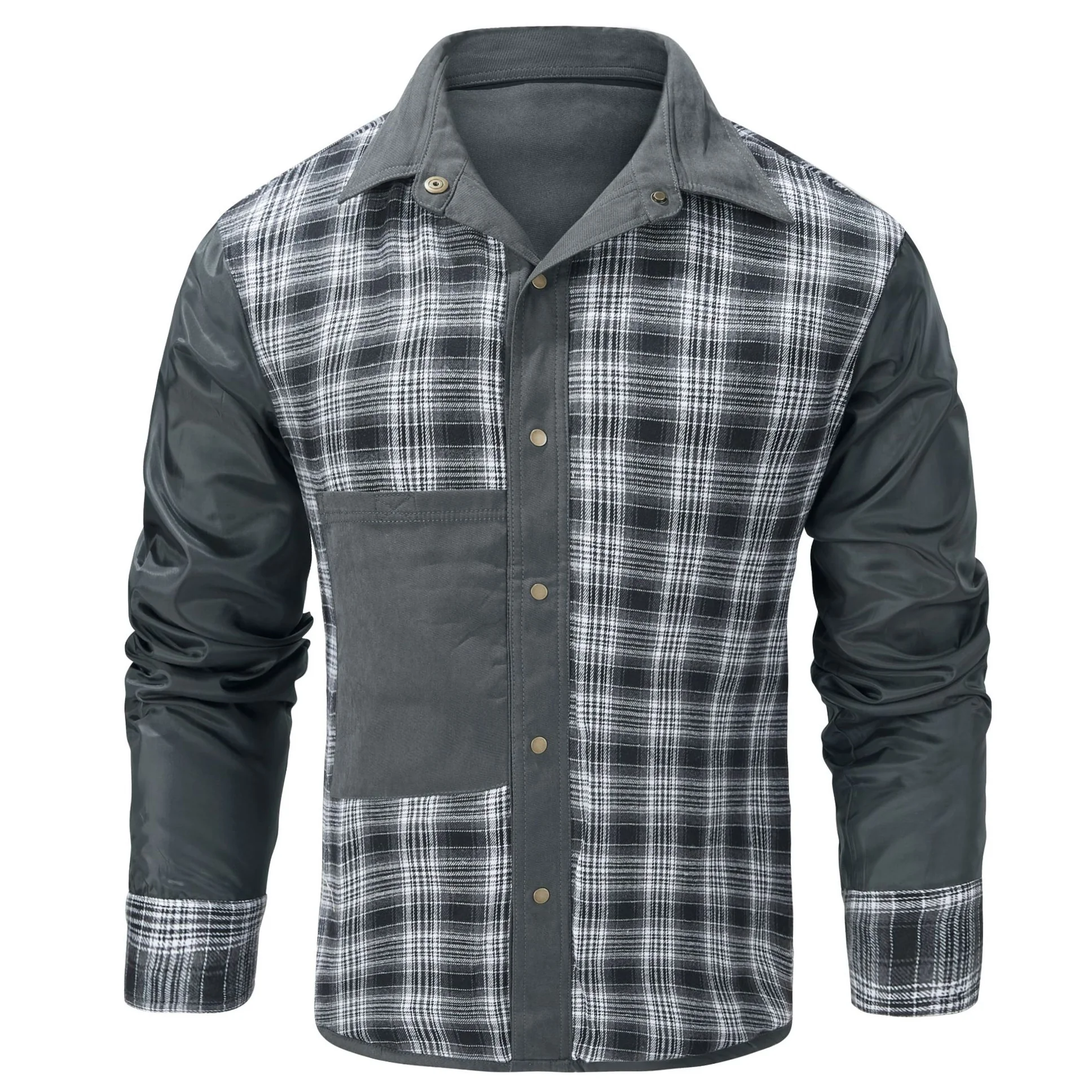 Men's Large Size Lapel Plaid Flannel Woven Wool Viscose Casual Coat - Image 12